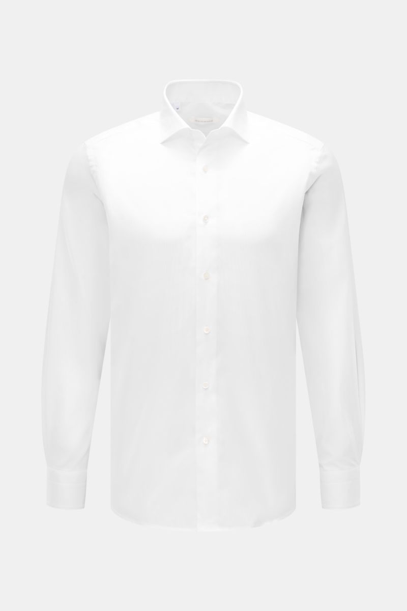Guglielminotti Casual Hemd Haifisch-Kragen weiß, Slim Fit, reine Baumwolle, Frontansicht mit klassischer Knopfleiste und Sportmanschetten, gerundeter Saum