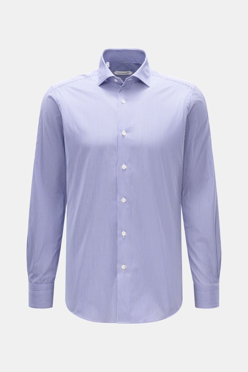 Front view of Guglielminotti Casual shirt shark collar dark blue/white striped, slim fit, pure cotton with mother-of-pearl buttons.
