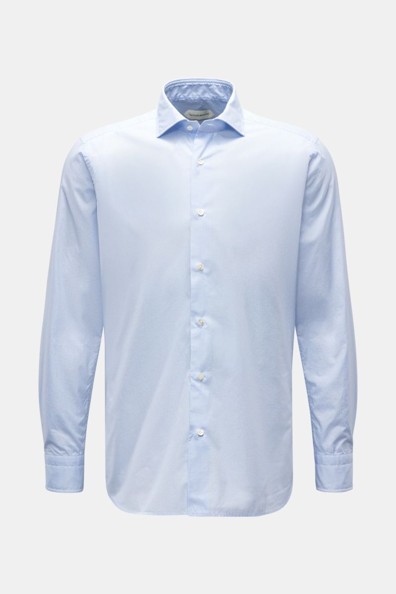 Guglielminotti Casual Hemd Haifisch-Kragen blau/weiß kariert, Slim Fit, reine Baumwolle, glatter Griff, Frontansicht mit Knopfleiste und Manschetten.