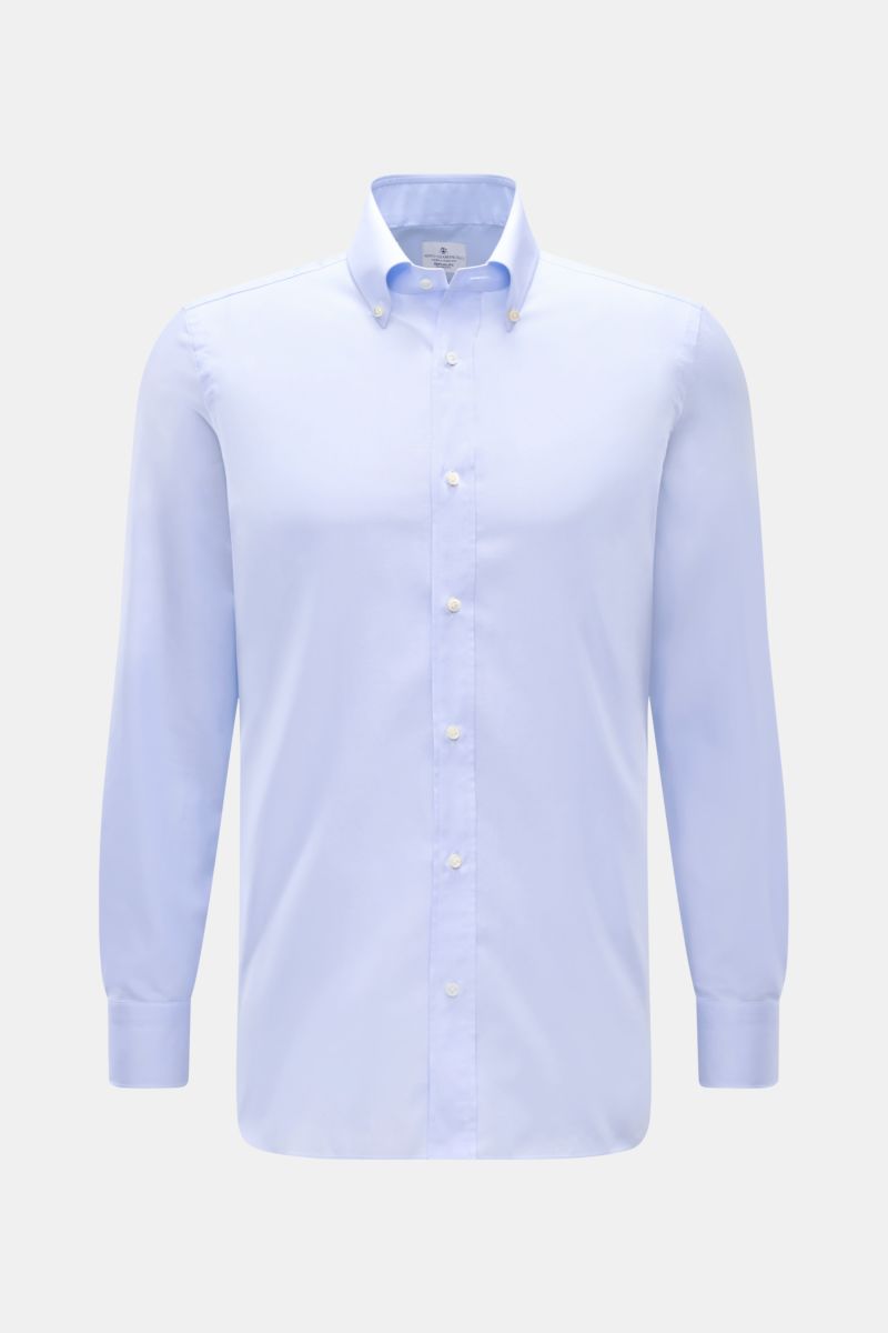 Giampaolo Oxford-Hemd Button-Down-Kragen hellblau, frontal fotografiert, Slim Fit, reine Baumwolle, klassischer Sportmanschette, gerundeter Saum