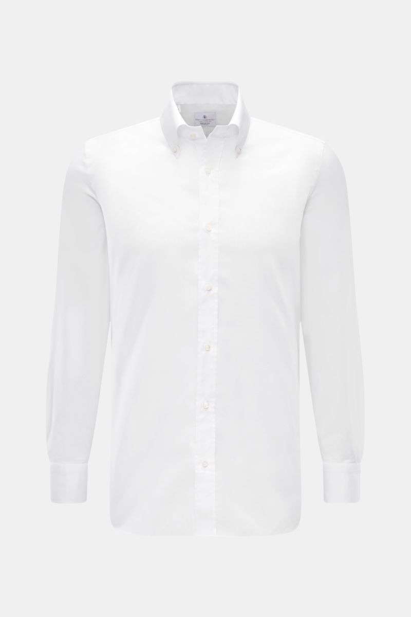Front view of Giampaolo Oxford shirt button-down collar white in slim fit, pure cotton with button placket and barrel cuffs.

Description: 
A classic from Italian shirt experts GIAMPAOLO: This shirt in fine Oxford fabric with a button-down collar is a 