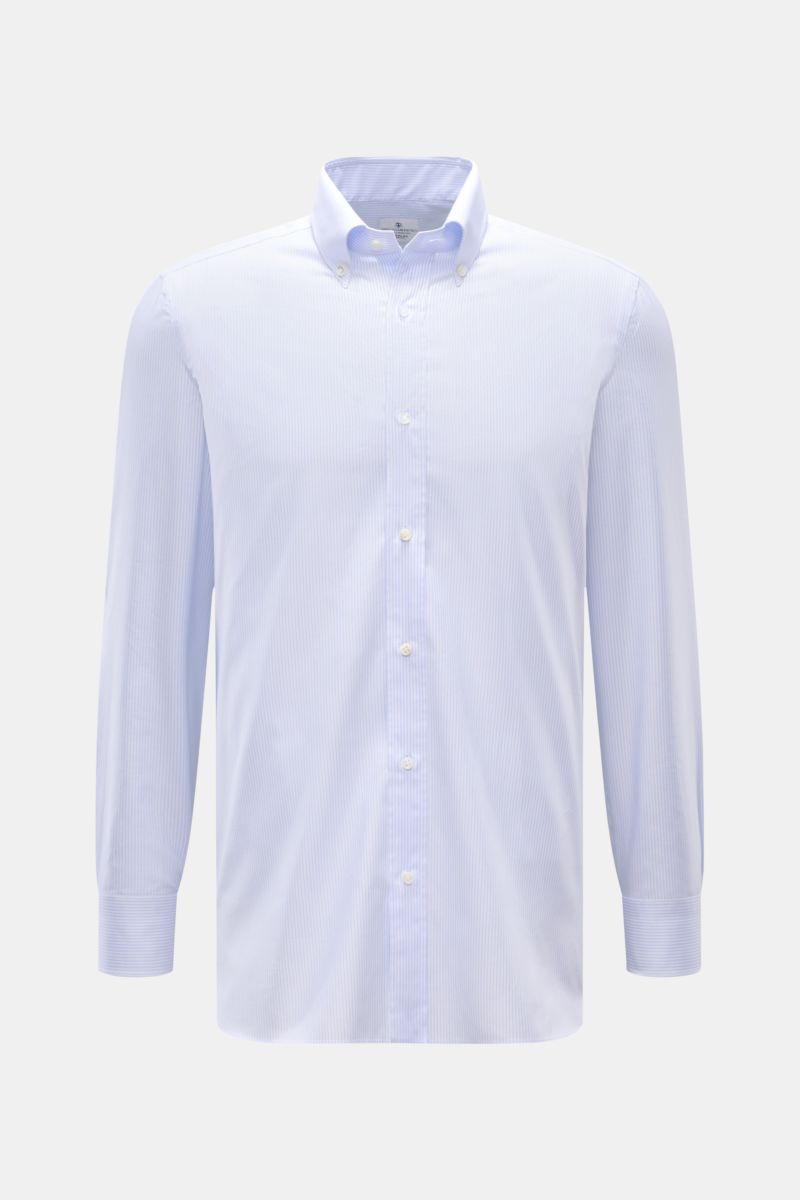 Giampaolo Oxford-Hemd Button-Down-Kragen hellblau/weiß gestreift, slim fit, aus feinem Baumwoll-Oxford, sportliche Manschetten, frontale Aufnahme.
