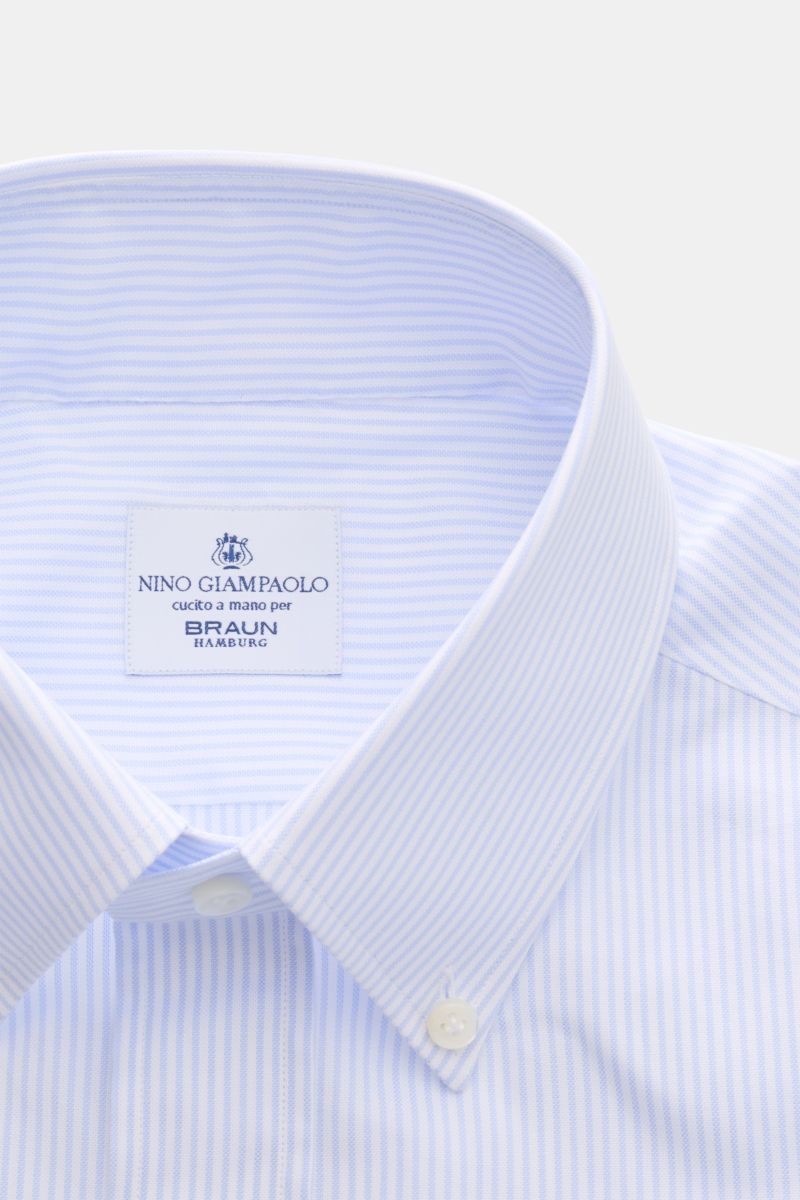 Giampaolo Oxford-Hemd Button-Down-Kragen hellblau/weiß gestreift, Detailansicht von oben, feiner Oxford-Stoff, Baumwolle, Slim Fit.