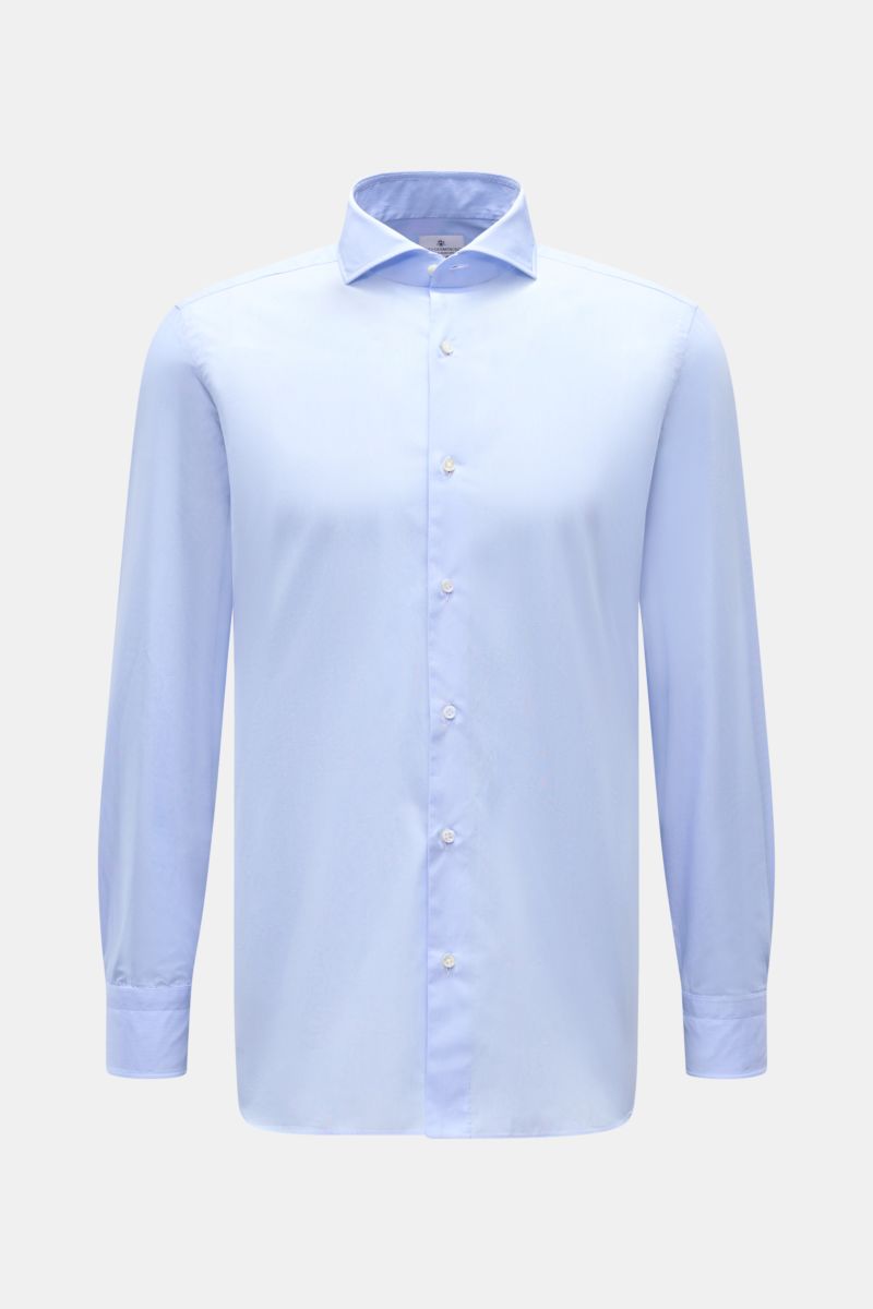 Giampaolo Casual Hemd Haifisch-Kragen hellblau, Slim Fit, Pinpoint-Baumwolle, glatter Griff, Haifisch-Kragen, klassische Sportmanschette, fr. Knopfleiste, frontale Ansicht.