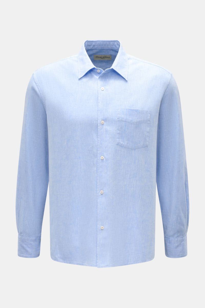 Officine Générale Casual Hemd 'Guido' Kent-Kragen hellblau meliert, frontal mit Brusttasche, französischer Knopfleiste, Baumwolle, Regular Fit.