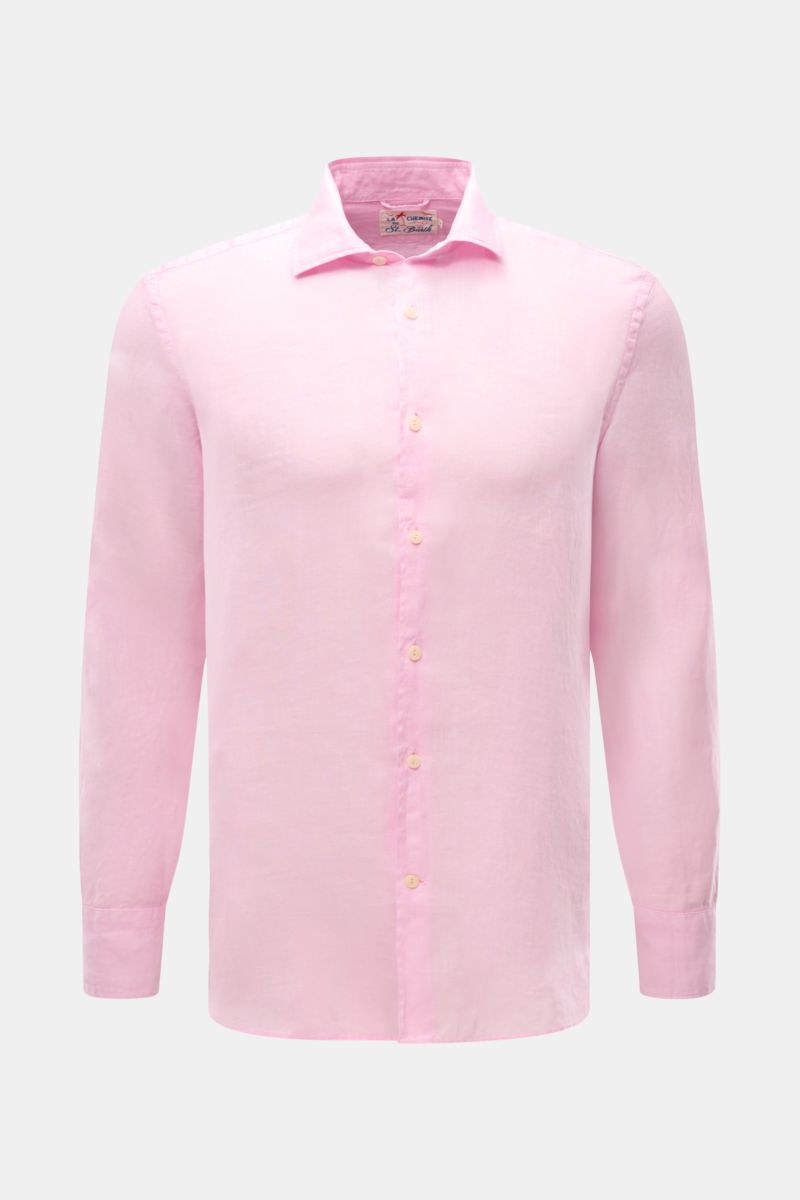 MC2 Saint Barth Leinenhemd 'Pamplona' Haifisch-Kragen rosé, Slim Fit, Leinwandbindung, weicher Griff, Frontansicht, Tonales Stitching, gerundeter Saum.