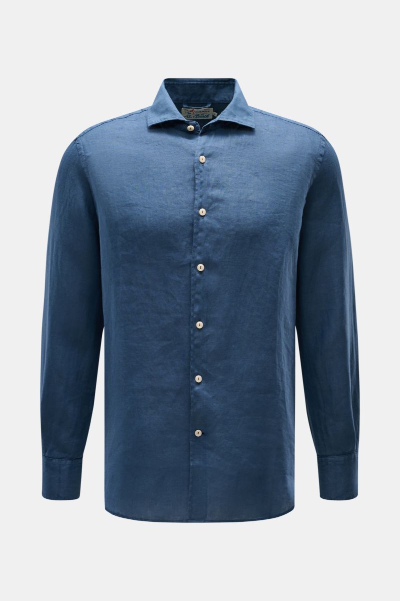 MC2 Saint Barth Linen shirt 'Pamplona' shark collar grey-blue shown front view, lightweight linen, slim fit, soft feel.

With this airy, lightweight shirt in pure linen, MC2 SAINT BARTH brings us a perfect piece for casual summer looks.
- Linen plain weav