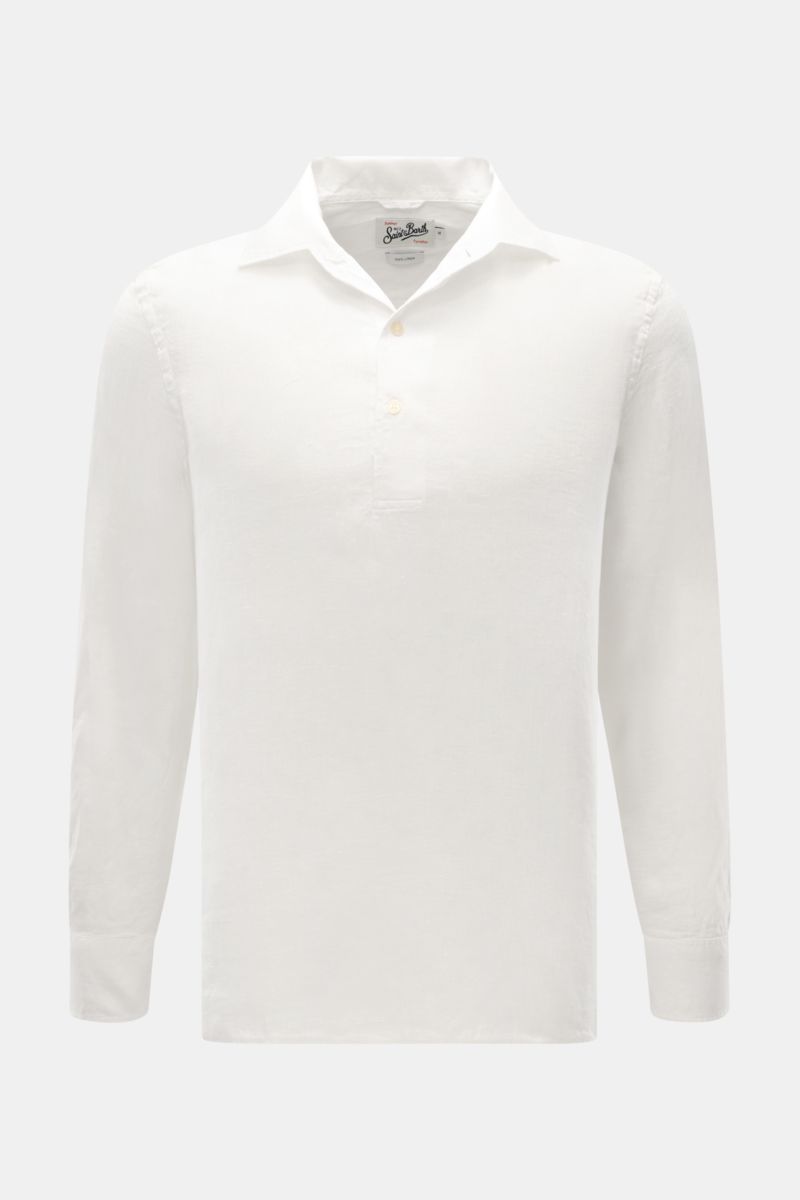 MC2 Saint Barth Popover-Leinenhemd 'Raphael' Haifisch-Kragen offwhite, frontale Nahaufnahme, reines Leinen, leichte Struktur, Regular Fit, französische Knopfleiste, Sportmanschette, gerader Saum.