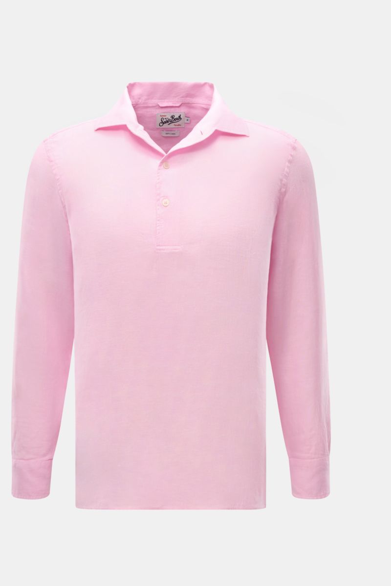 MC2 Saint Barth Popover-Leinenhemd 'Raphael' Haifisch-Kragen rosé, frontale Nahaufnahme, reines Leinen, leichte Qualität, französische Knopfleiste, Sportmanschette.