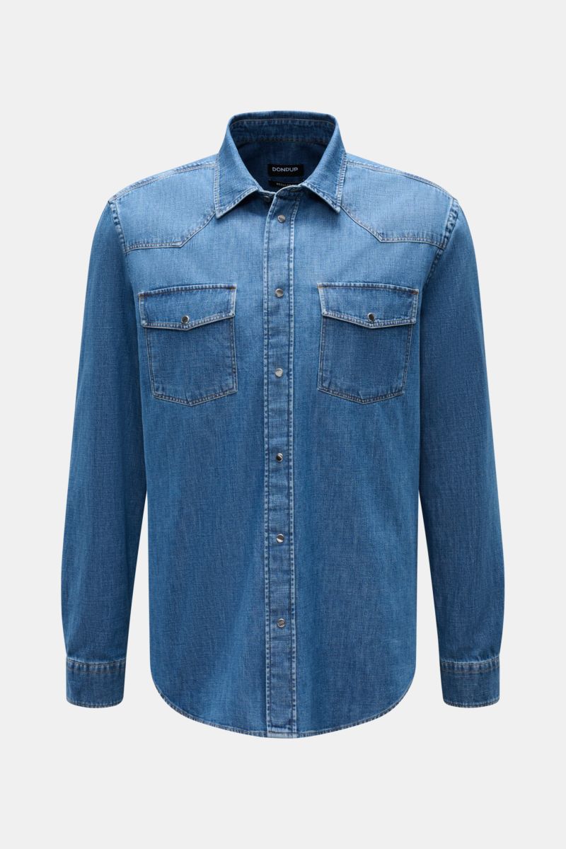 Dondup Jeanshemd 'Camicia' Kent-Kragen blau, frontal, Western-Look, Baumwolle, Regular Fit, Brusttaschen, weicher Griff, gerundeter Saum