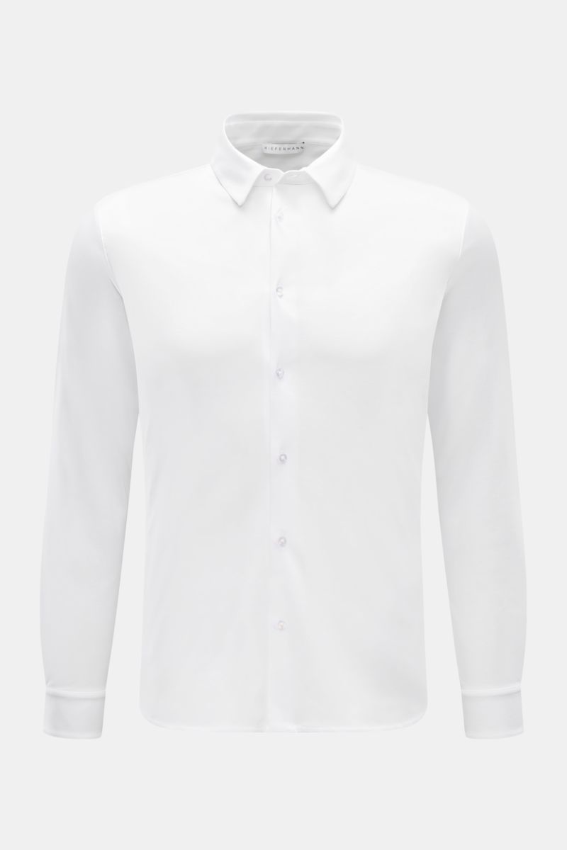 Kiefermann Jersey-Hemd 'Pius' Kent-Kragen weiß, frontal fotografiert, Extra Slim Fit, mercerisierte Baumwolle mit dezentem Glanz und weichem Griff.