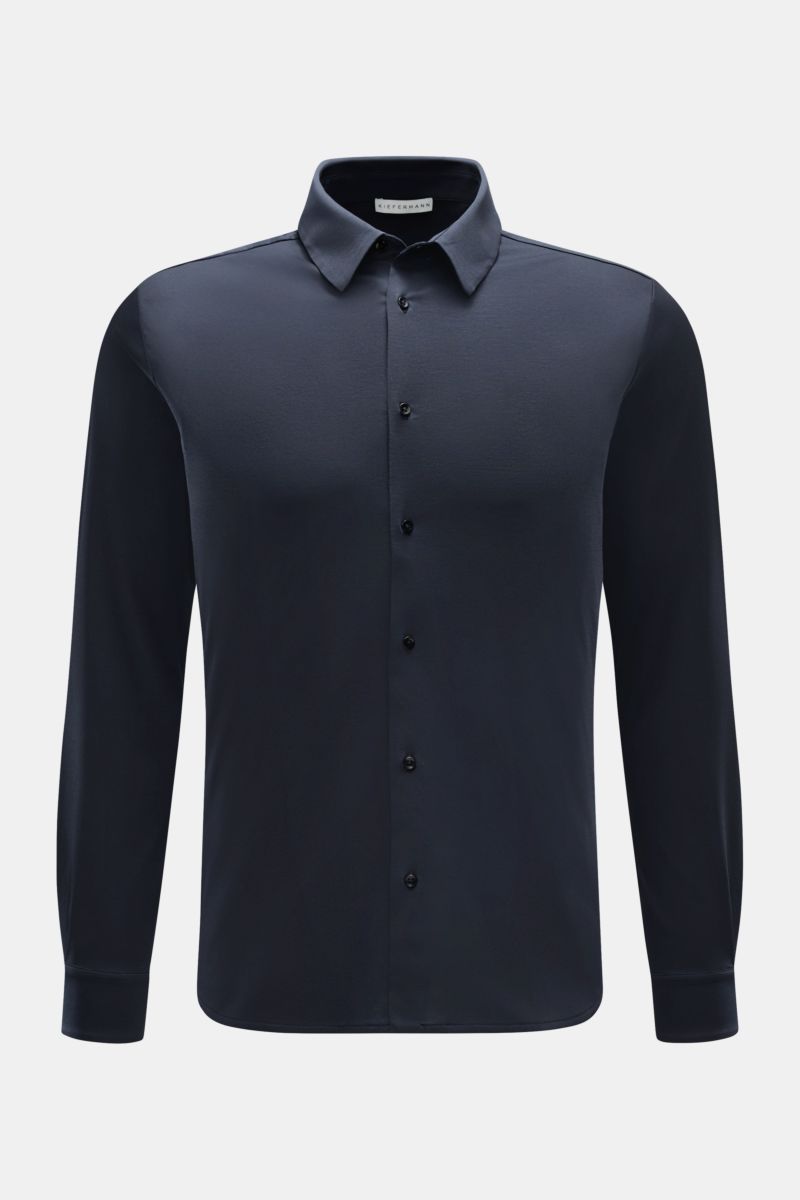 Kiefermann Jersey-Hemd 'Pius' Kent-Kragen navy, frontal, Extra Slim Fit, mercerisierte Baumwolle mit dezentem Glanz, weicher Griff, französische Knopfleiste.