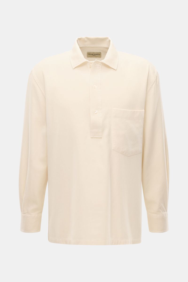 Officine Générale Popover-Hemd 'Jordy' Kent-Kragen creme, frontale Nahaufnahme, reine Baumwolle, Oversized Fit, Brusttasche, Kent-Kragen, Knopfleiste, klassische Sportmanschette.