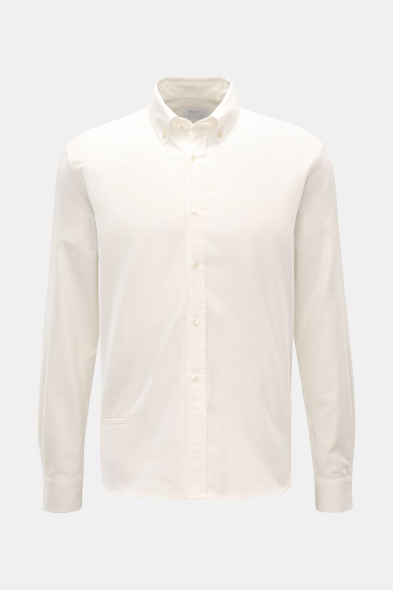 Frontale Aufnahme des offwhite 04651/ A trip in a bag Flanellhemd Button-Down-Kragen mit weichem Griff, Regular Fit, Knopfleiste und Sportmanschette.