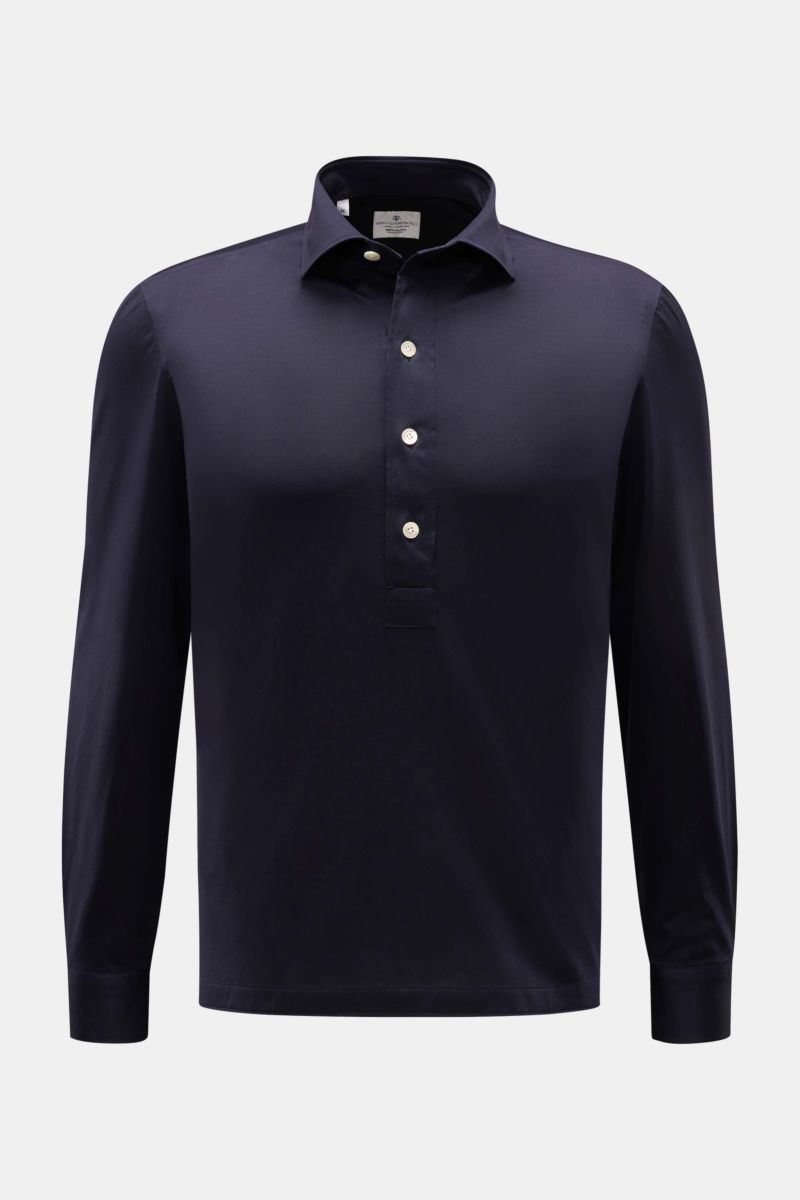 Giampaolo Jersey Popover-Hemd Haifisch-Kragen navy, frontale Perspektive, Baumwoll-Jersey, Regular Fit, Perlmuttknöpfe, Sportmanschette, gerader Saum, kurze Saumschlitze, leichte Qualität.