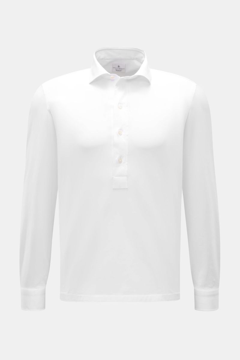 Giampaolo Jersey Popover-Hemd Haifisch-Kragen weiß, frontal fotografiert, aus leichter Baumwoll-Jersey, Regular Fit, Perlmuttknöpfe, Sportmanschette.