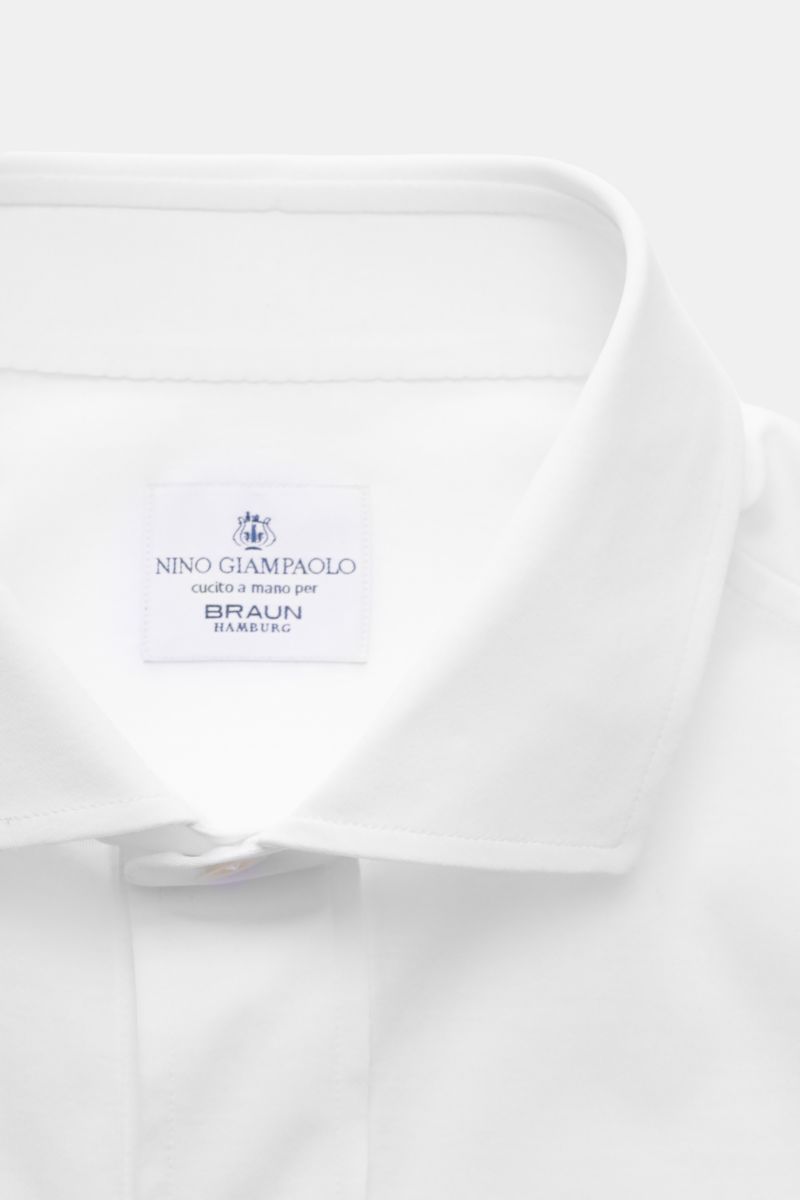 Giampaolo Jersey Popover-Hemd Haifisch-Kragen weiß, Frontnah, Baumwoll-Jersey, Regular Fit, Perlmuttknöpfe, Sportmanschette, glatter Griff, leichte Qualität.