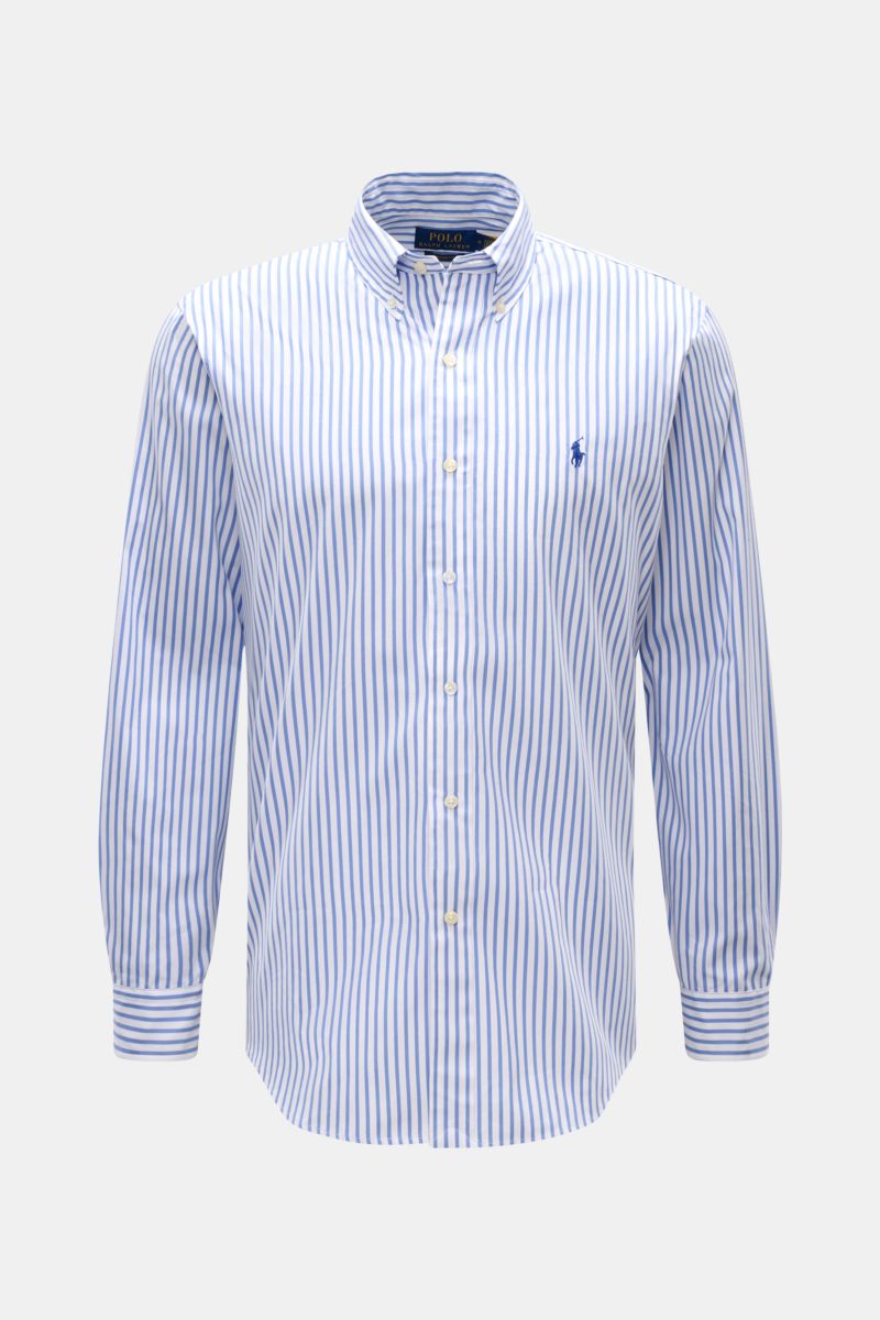 Polo Ralph Lauren Casual Hemd Button-Down-Kragen blau/weiß gestreift, reine Baumwolle, Regular Fit, frontale Perspektive, klassisches Design.