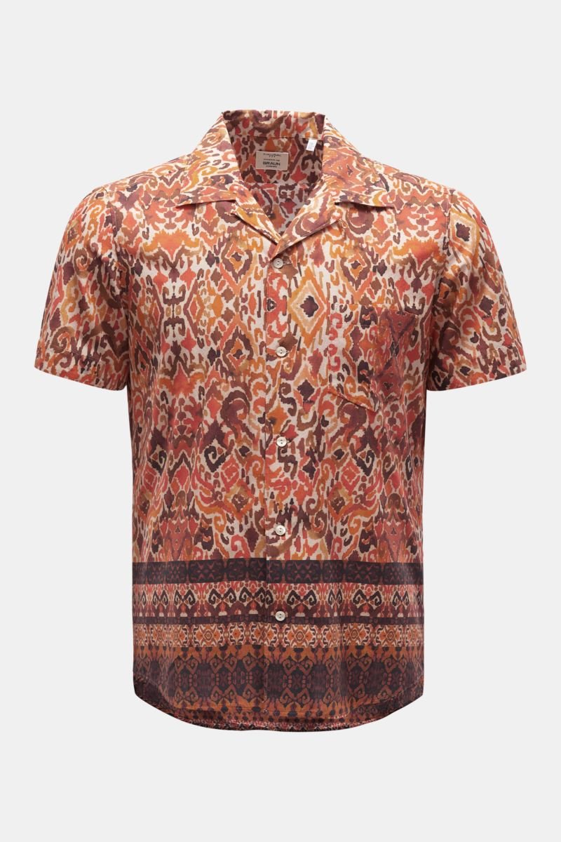 Short sleeve shirt Cuban collar orange/red patterned