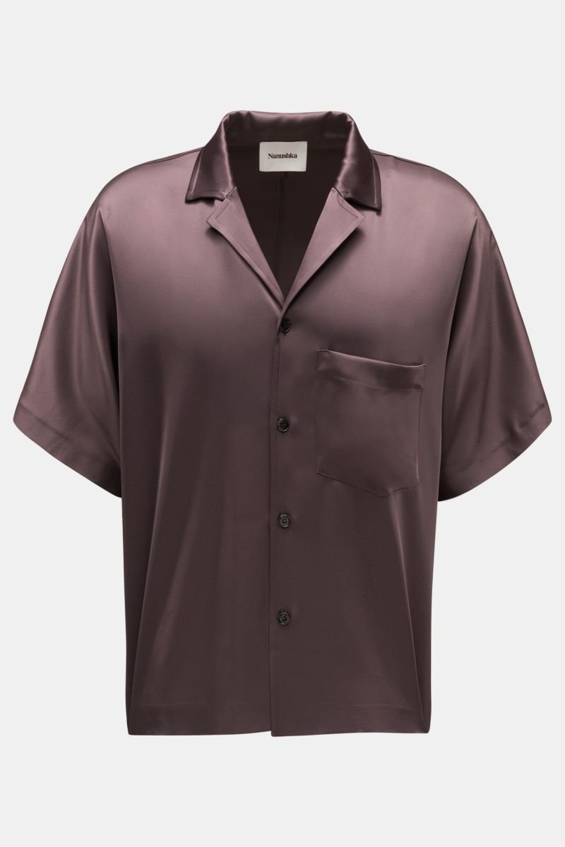 Short sleeve shirt 'Yuki' Cuban collar dark brown