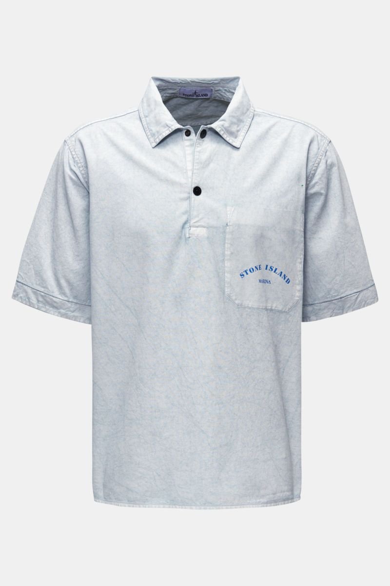 Popover-Kurzarmhemd 'Marina' Kent-Kragen pastellblau