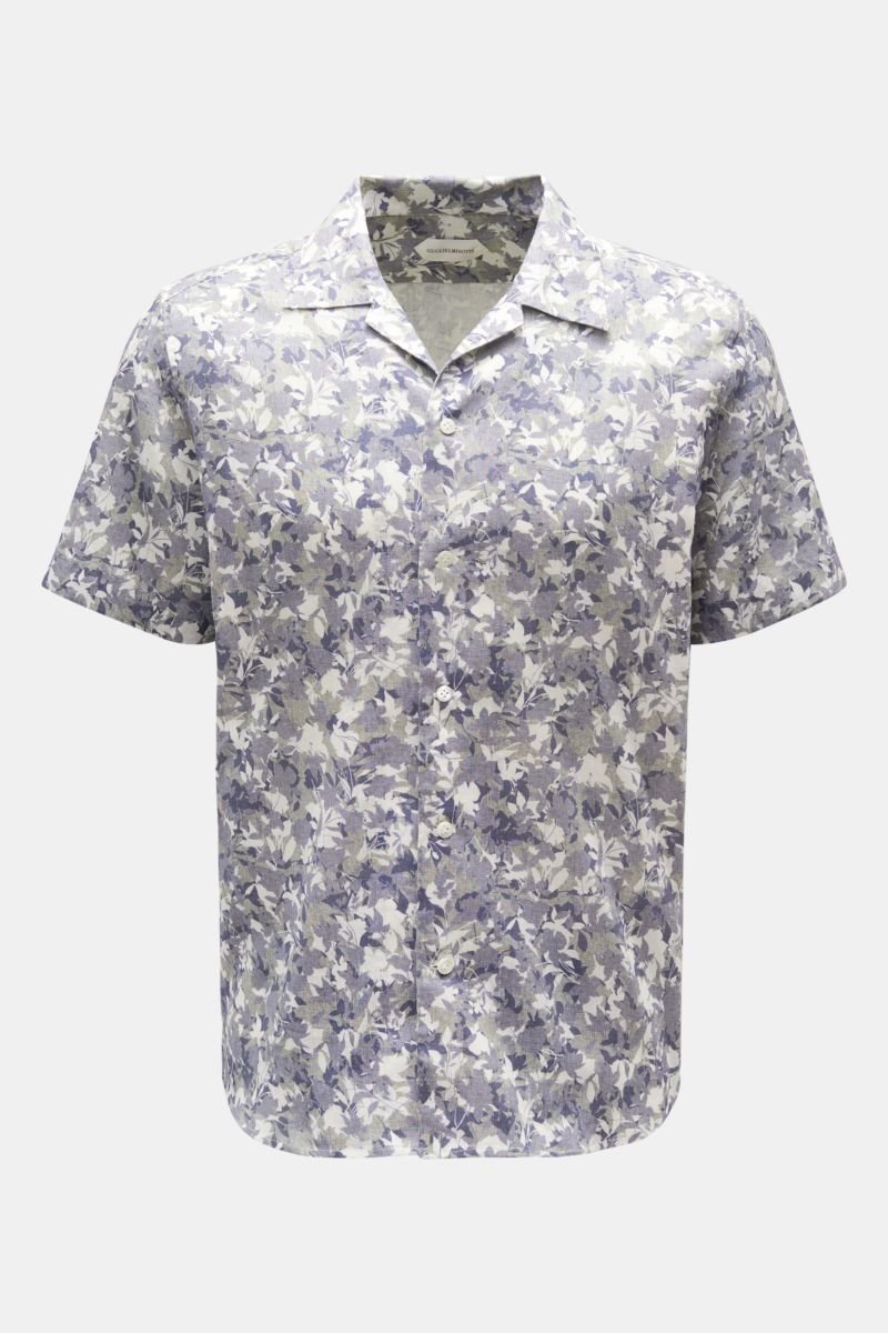Short sleeve shirt Cuban collar grey-blue/grey-green patterned