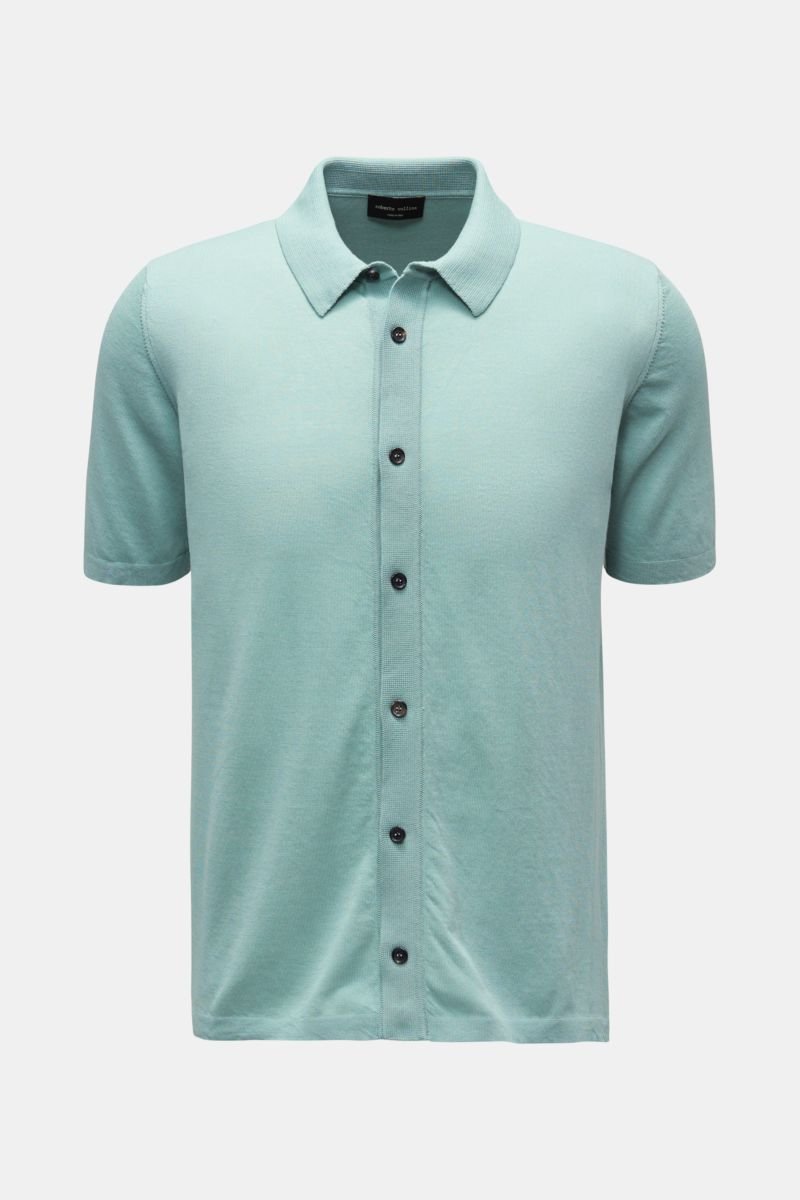 Short sleeve knit shirt narrow collar mint green