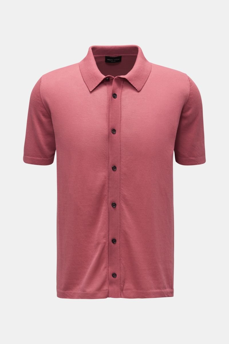Short sleeve knit shirt narrow collar antique pink