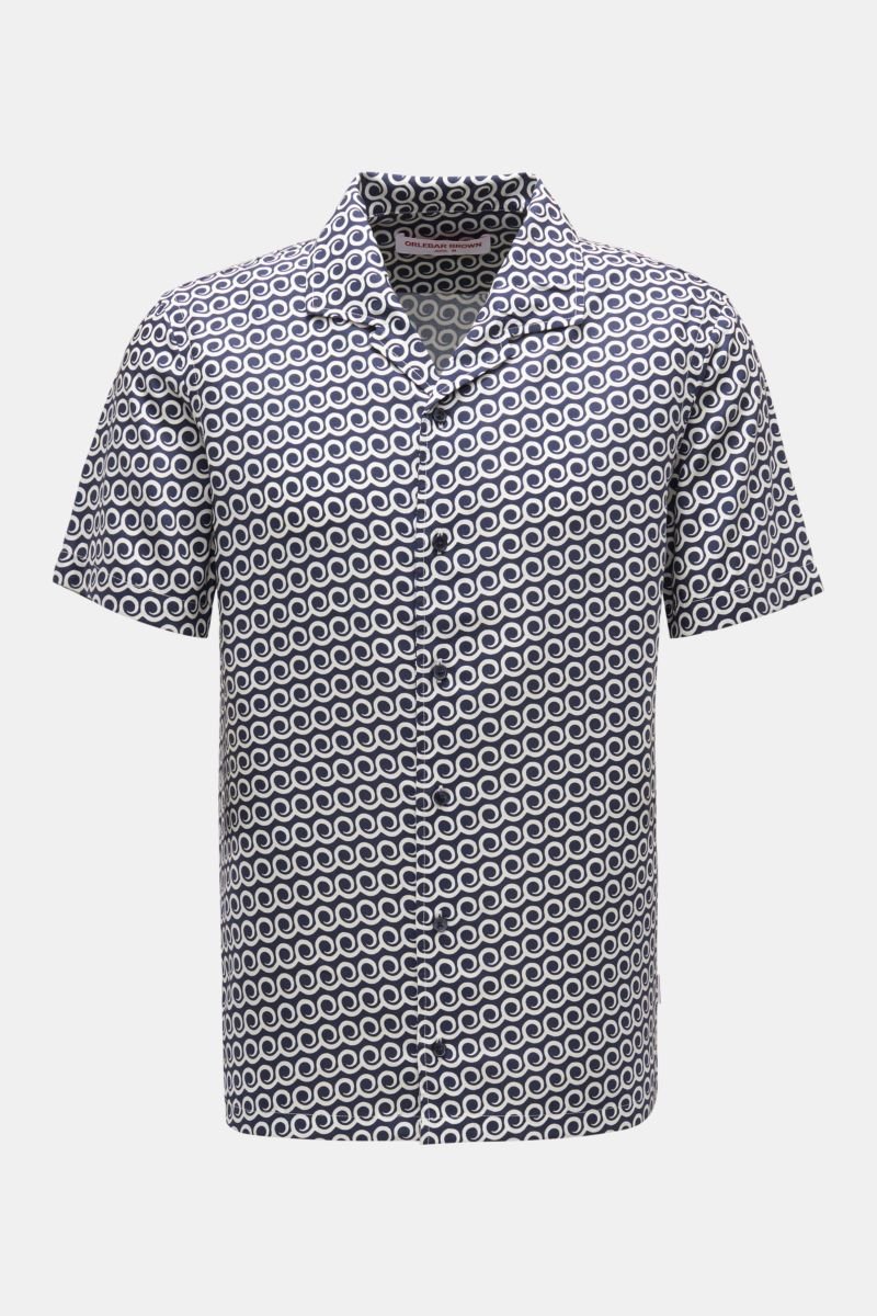 Short sleeve shirt 'Hibbert Lacuna' Cuban collar navy/white patterned