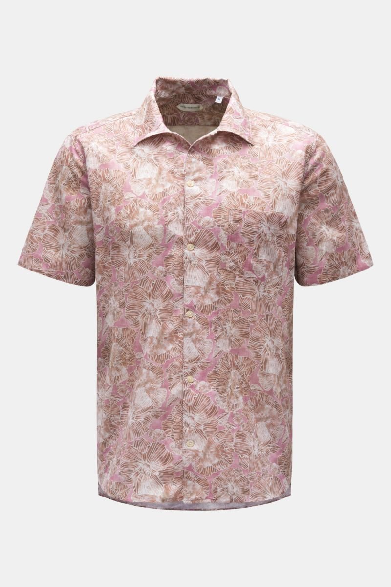 Short sleeve shirt Cuban collar brown/cream/rose patterned