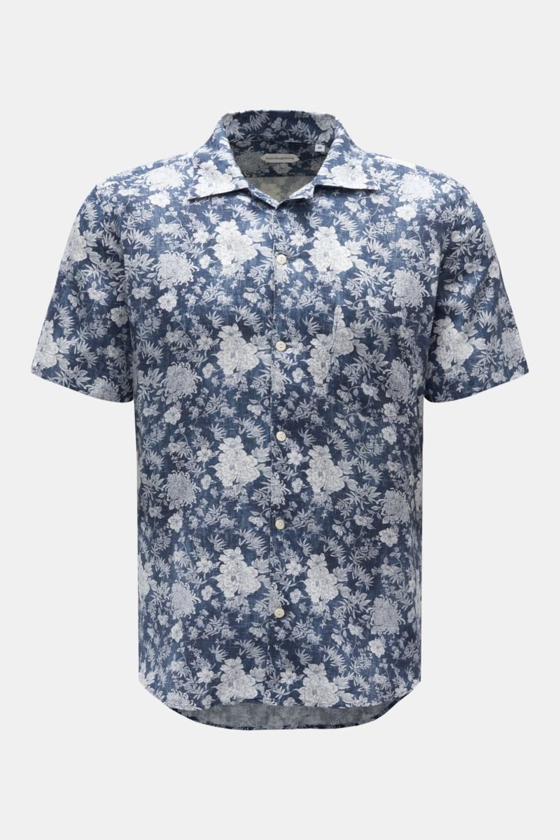 Short sleeve shirt Cuban collar navy/white patterned