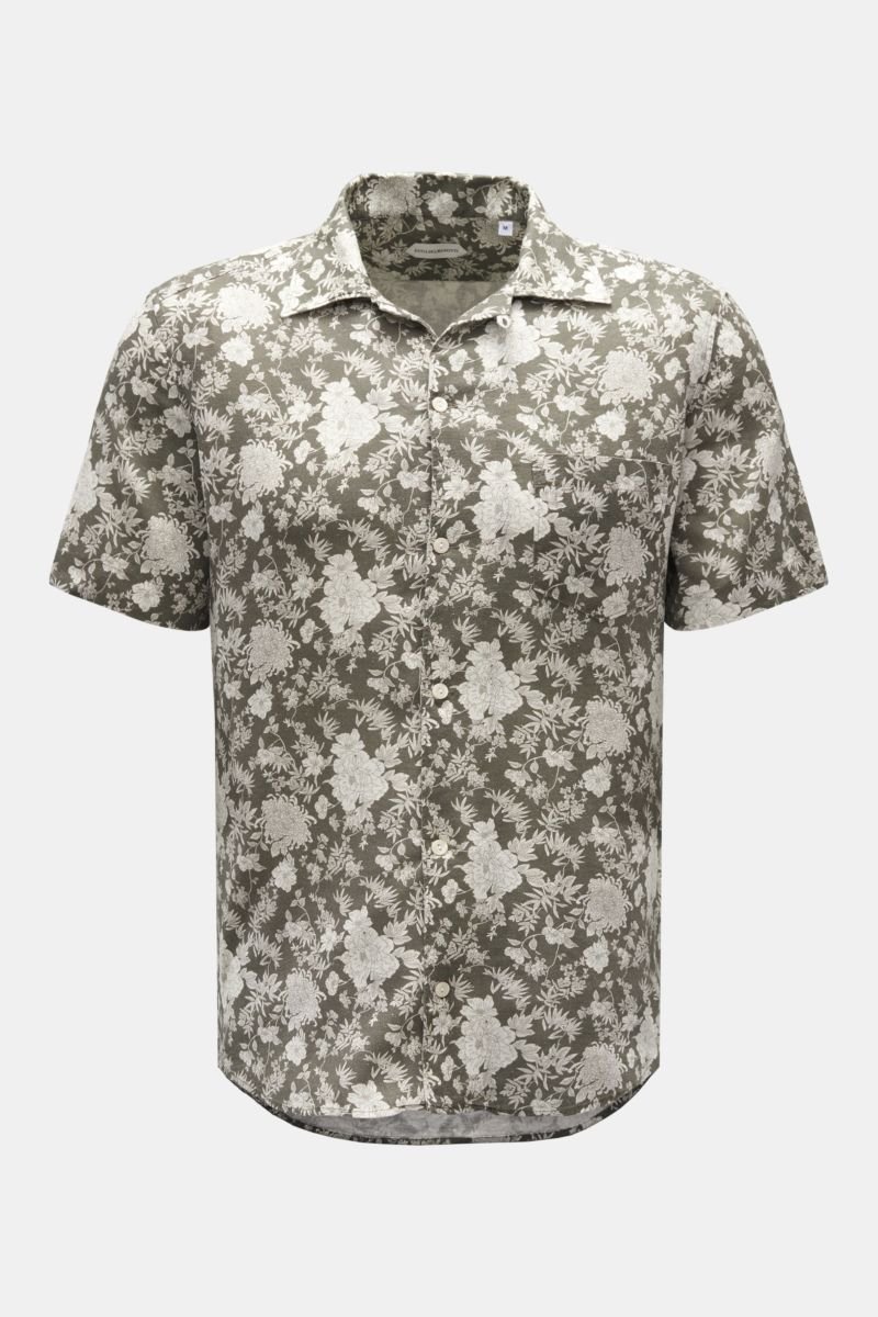 Short sleeve shirt Cuban collar grey-green/white patterned