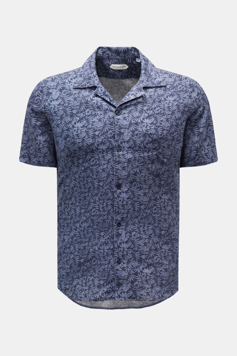 Short sleeve shirt Cuban collar navy/grey-blue patterned