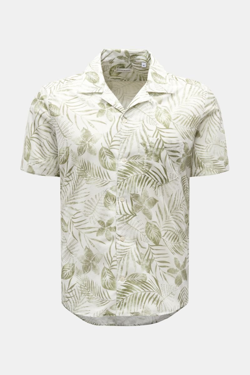 Short sleeve shirt Cuban collar olive/off-white patterned