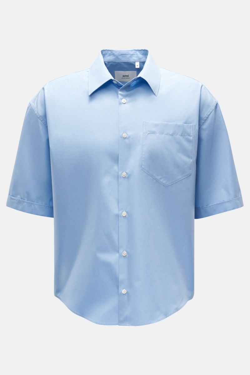 Short sleeve shirt Kent collar blue