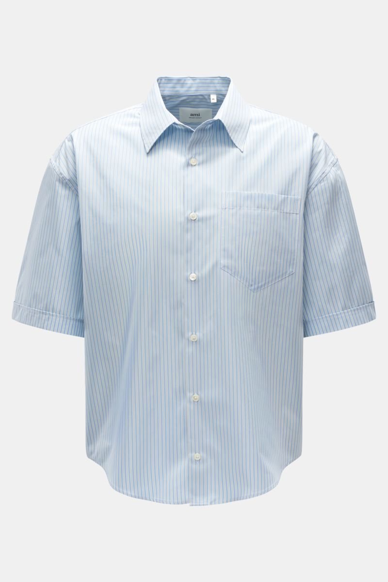 Short sleeve shirt Kent collar light blue/white striped