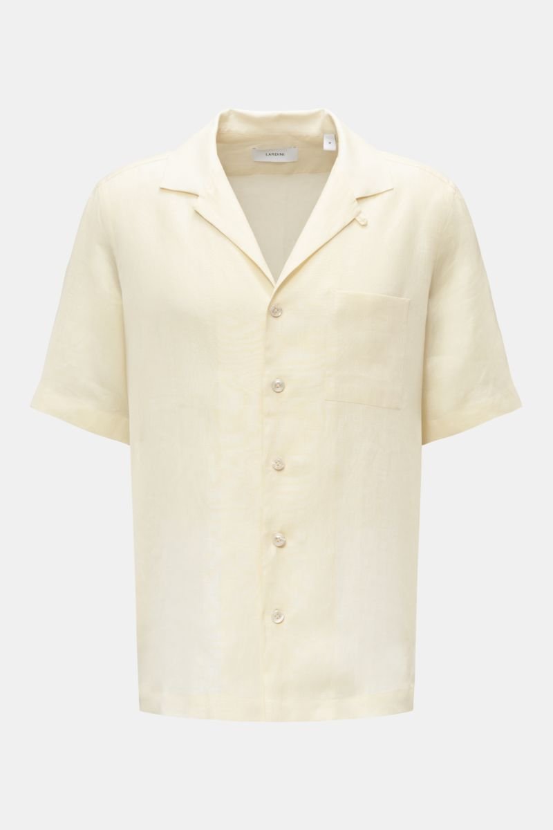 Linen short sleeve shirt Cuban collar cream