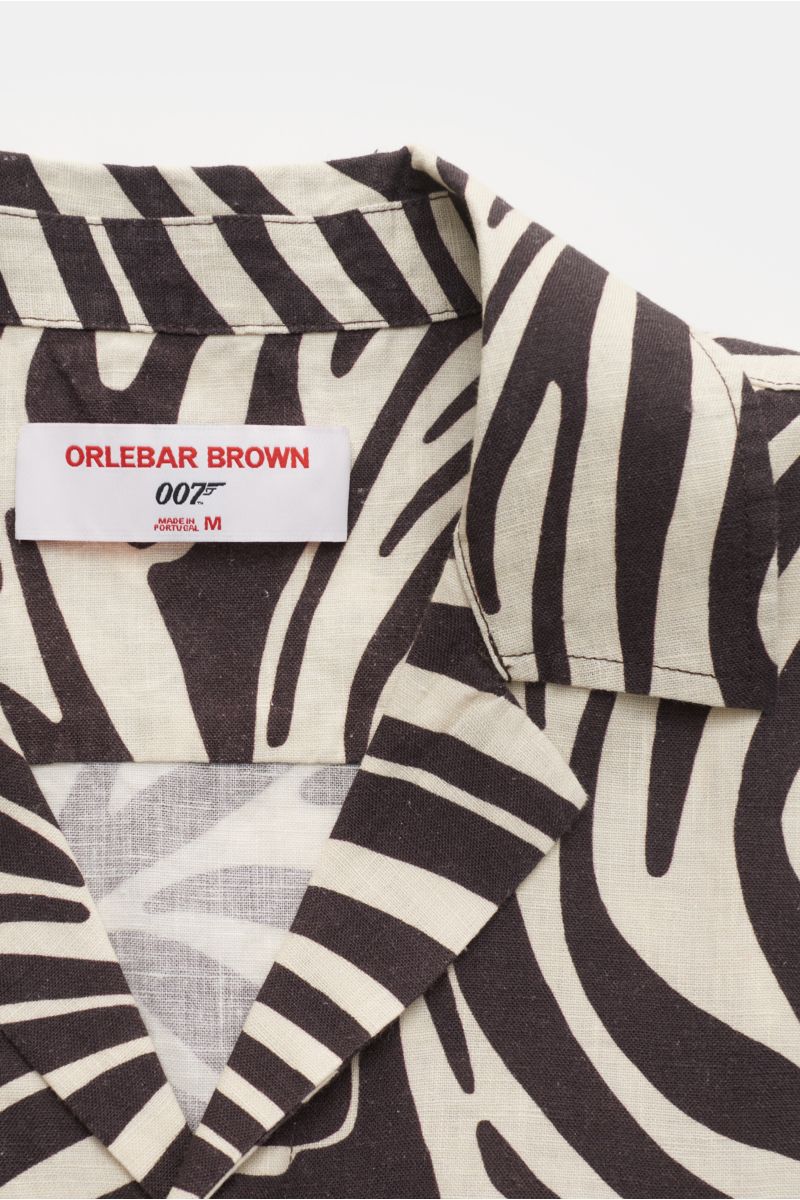 Orlebar Brown Kurzarmhemd 'Maitan Golden Gun Zebra' Kubanischer Kragen schwarz/creme gemustert