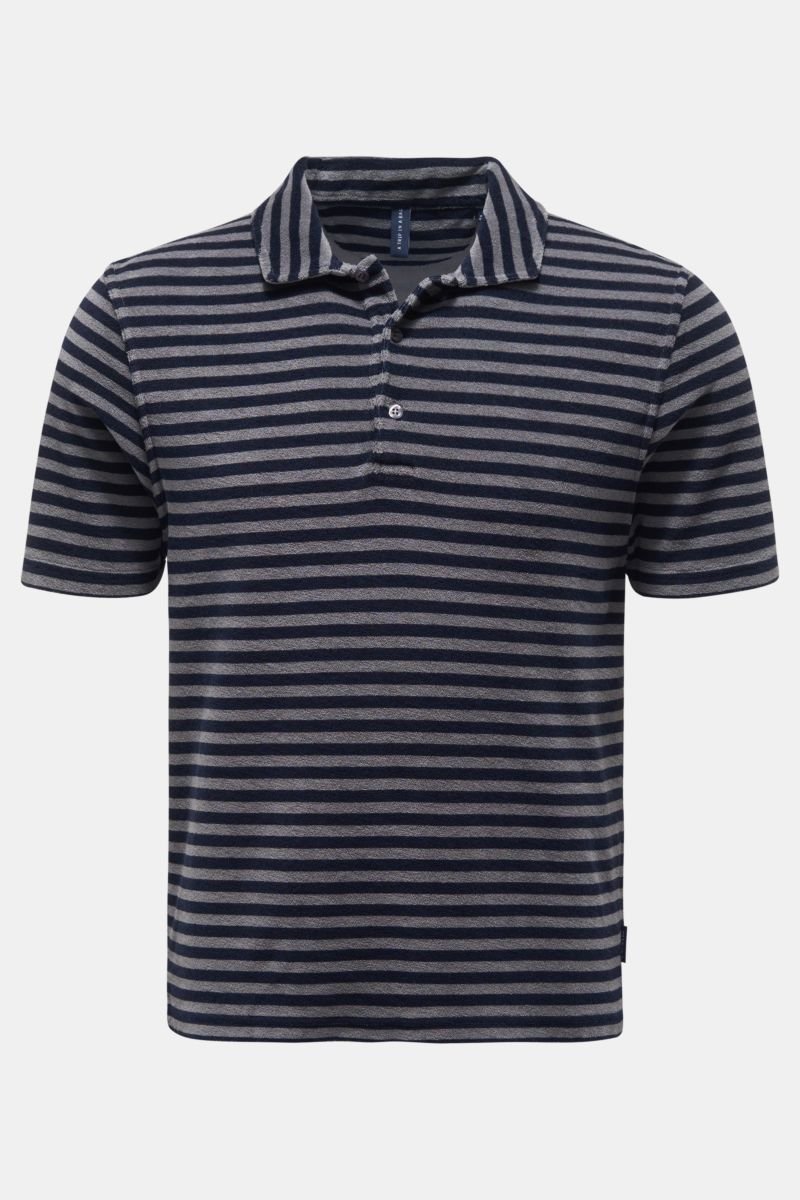 Frottee-Poloshirt 'Terry Stripe Polo' grau/navy gestreift