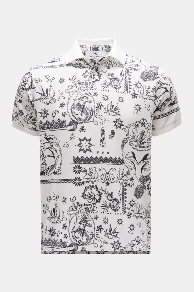 Polo shirt white/black patterned