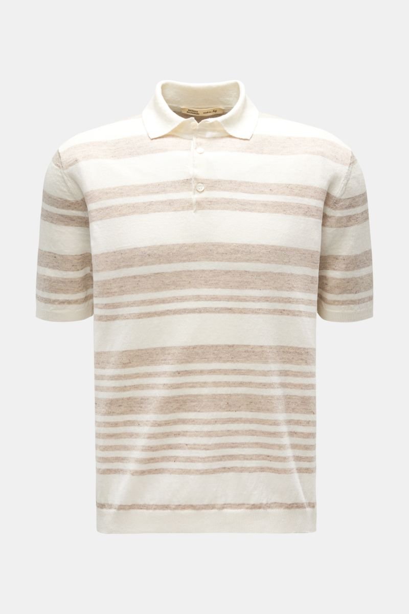 Linen short sleeve knit polo beige/white striped