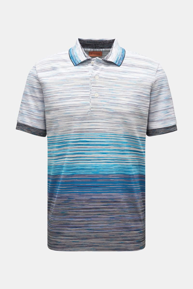 Short sleeve knit polo turquoise/navy/light grey patterned