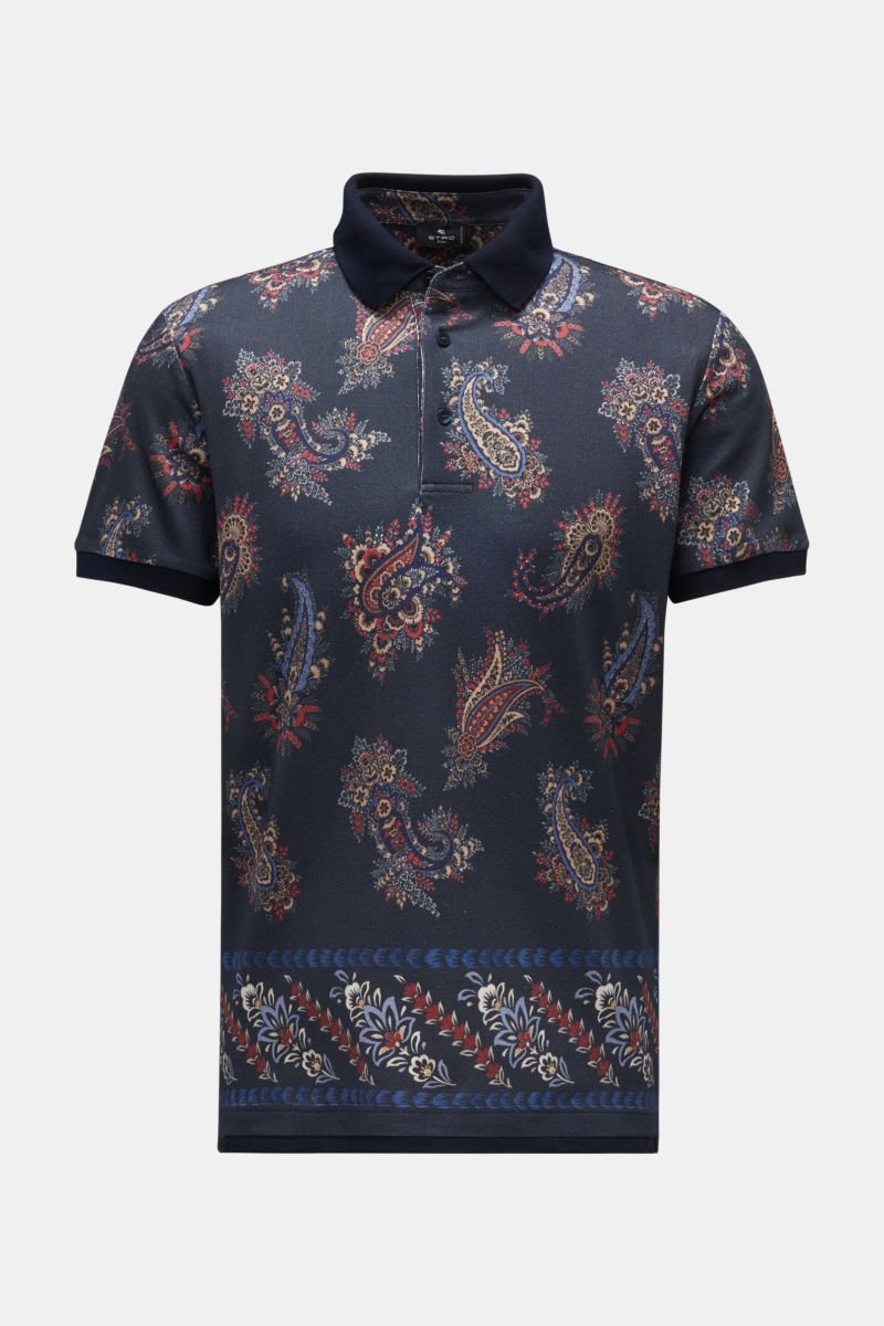 Polo shirt navy/beige/red patterned
