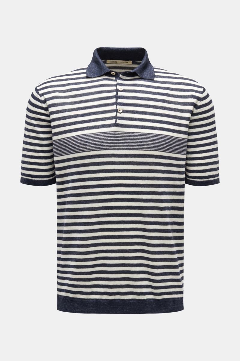 Linen short sleeve knit polo 'Multi Stripes' navy/white striped