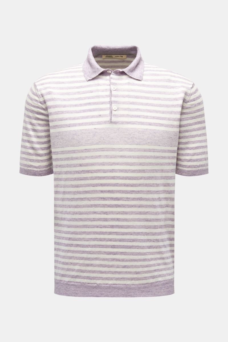 Linen short sleeve knit polo 'Multi Stripes' lilac/white striped