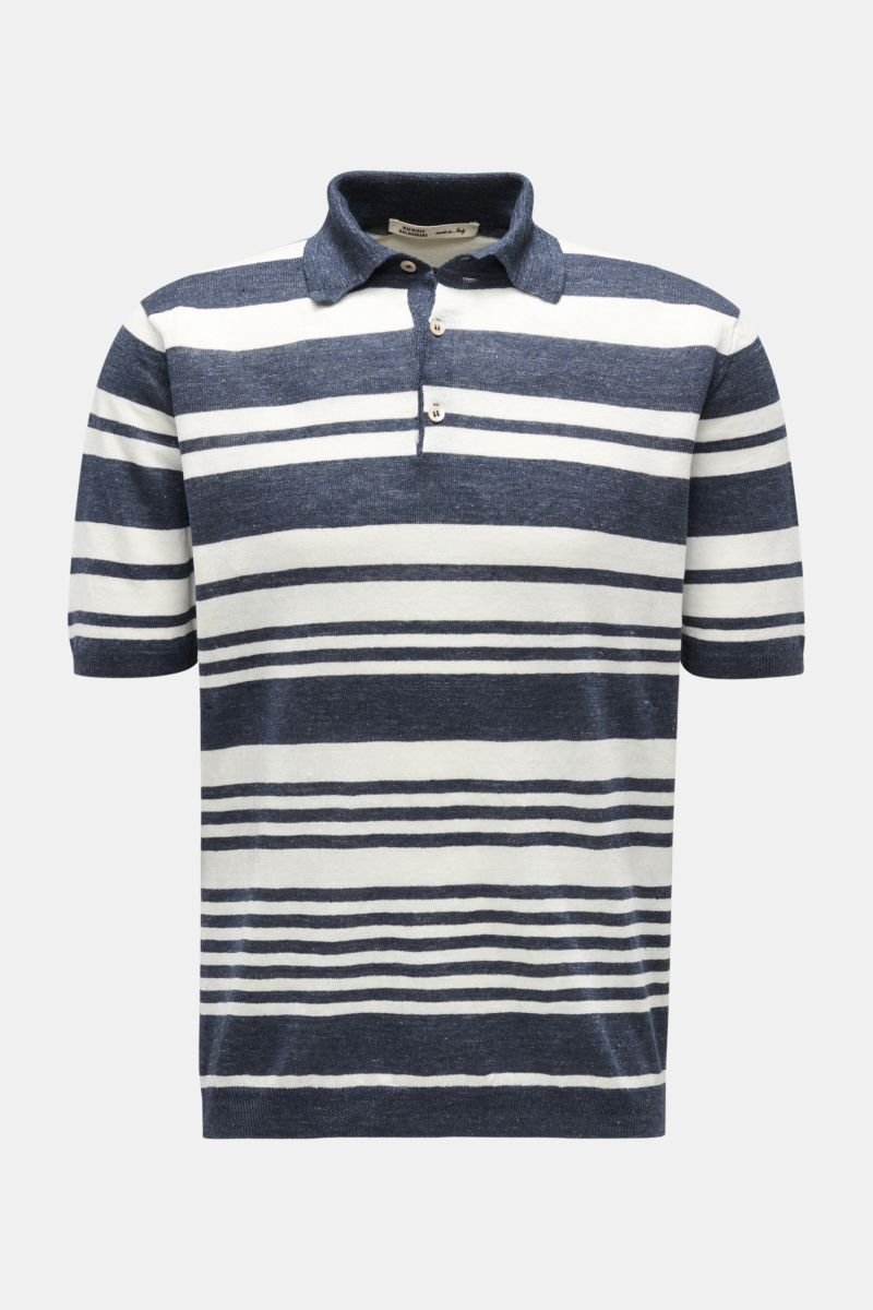 Linen short sleeve knit polo 'Crazy Stripes' navy/cream striped