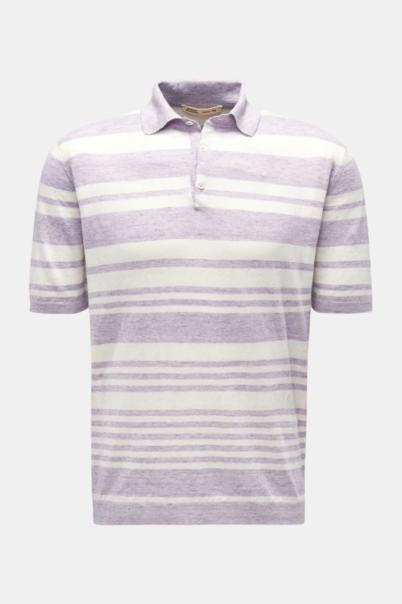 Linen short sleeve knit polo 'Crazy Stripes' purple/cream striped