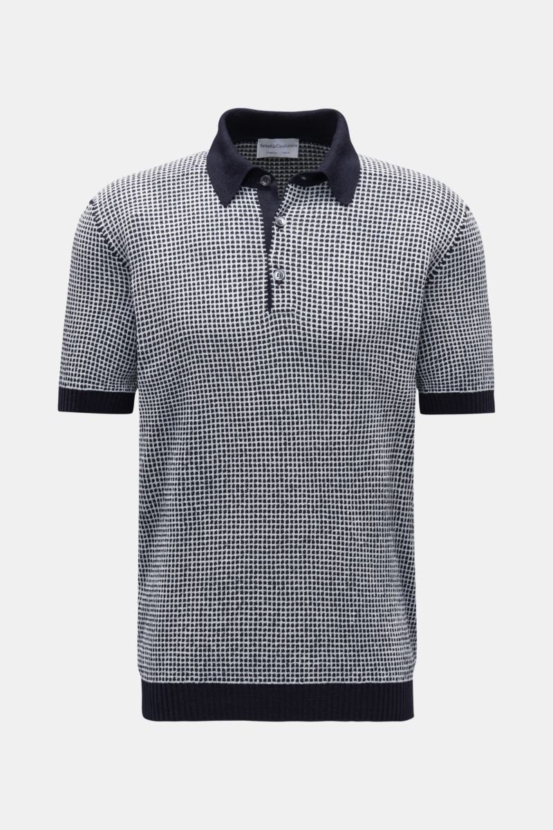 Short sleeve knit polo black/white checked