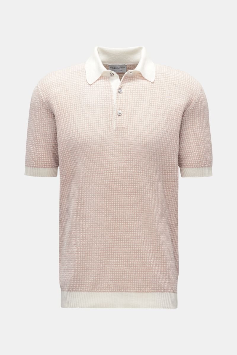 Short sleeve knit polo beige/cream checked
