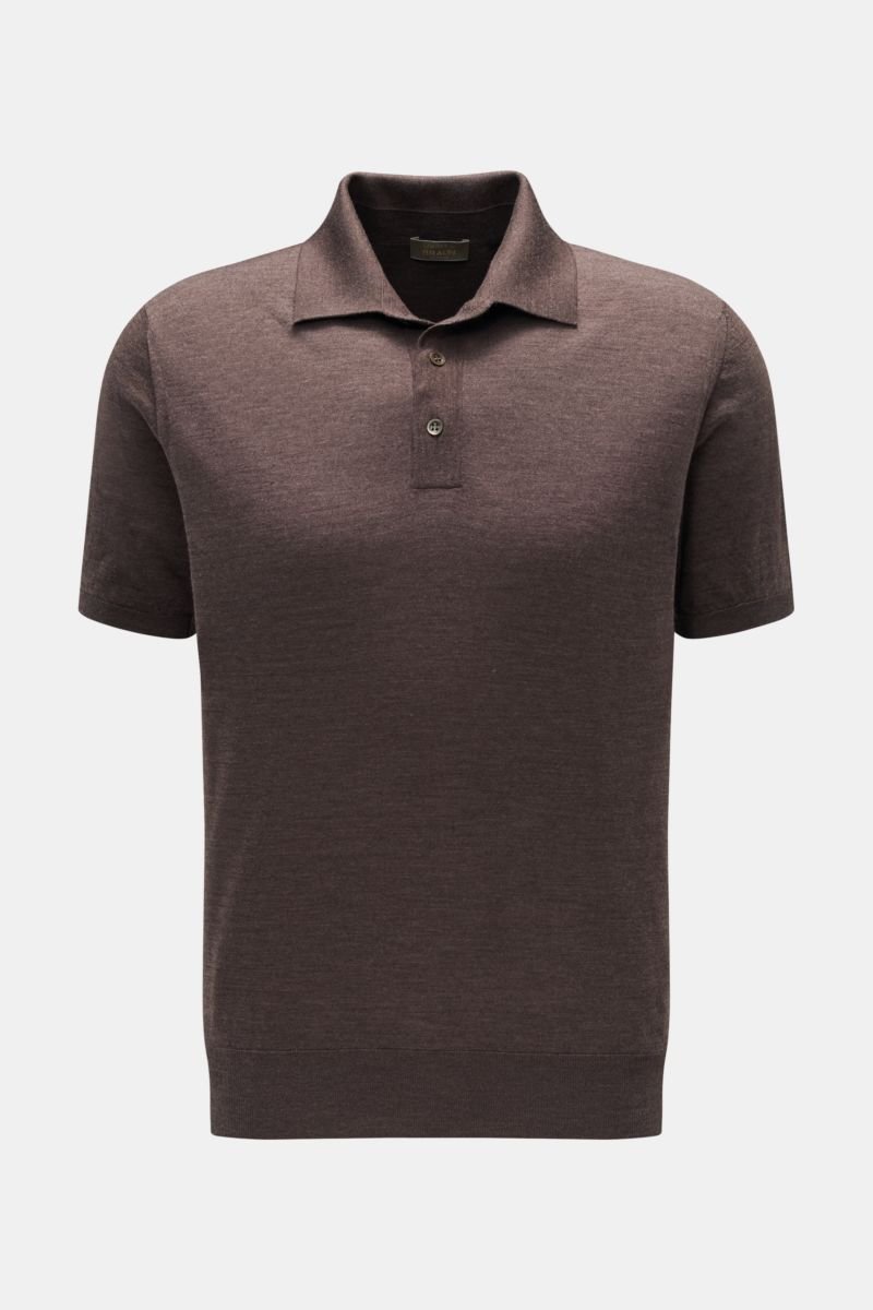 Short sleeve knit polo grey-brown mottled